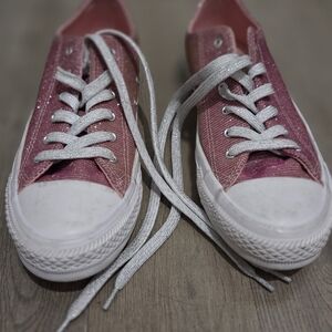 Pink Glitter Low-Top Sneakers with Silver Laces